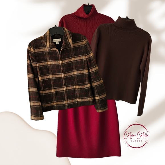 Petite Sophisticate Plaid Lined Wool Zip Jacket | Like New | 2P | Brown Tan Red - Picture 12 of 16